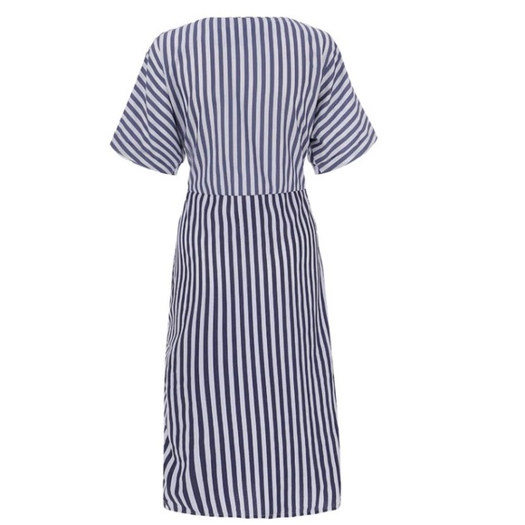 Blue and White Striped Belted Midi Dress - Picture 2 of 2